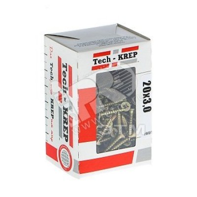 Шуруп универсальный 3х20 потайная головка, остроконечный, желтопассивированный (200шт) - коробка