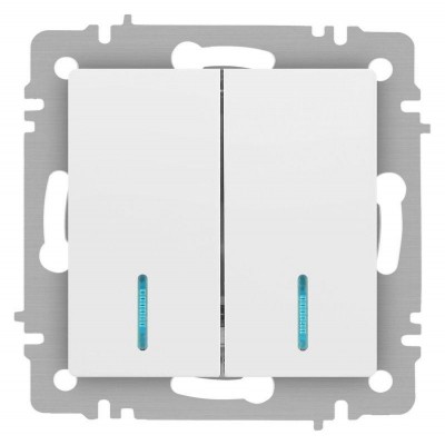 Выключатель 2-кл. СП Accent 6-105-01М 10А IP20 250В с подсветкой AL/CU бел. матов. Intro Б0063507
