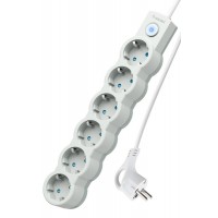 Удлинитель 6х5м с заземл. 10А IP20 2200Вт 220В защ. шторки ПВС 3х1 с выкл. бел. КОСМОС YKsm5m-6g-Z-V10A-W