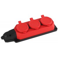 Колодка удлинителя 3-м с заземл. 16А IP44 K-3e-RED-IP44 каучук красн. Эра Б0044552