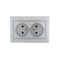 Розетка 2-м СП Mira 16А IP20 без заземл. со вставкой керамика сер. метал. LEZARD 701-1010-128 Розетка 2-м СП Mira 16А IP20 без заземл. со вставкой керамика сер. метал. LEZARD 701-1010-128