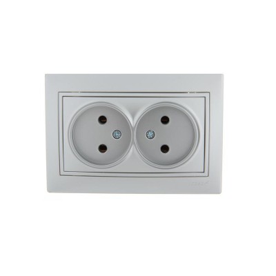 Розетка 2-м СП Mira 16А IP20 без заземл. со вставкой керамика сер. метал. LEZARD 701-1010-128 Розетка 2-м СП Mira 16А IP20 без заземл. со вставкой керамика сер. метал. LEZARD 701-1010-128