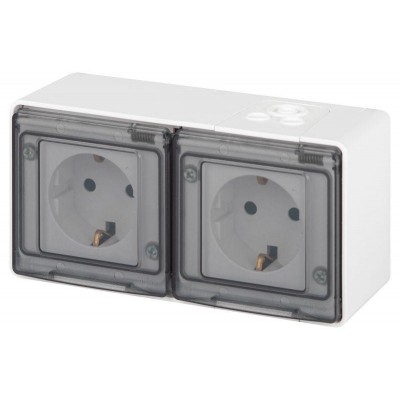 Розетка Эксперт 11-2503-01 2х2P+E гориз. IP55 16А-250В ОУ бел. Эра Б0063264