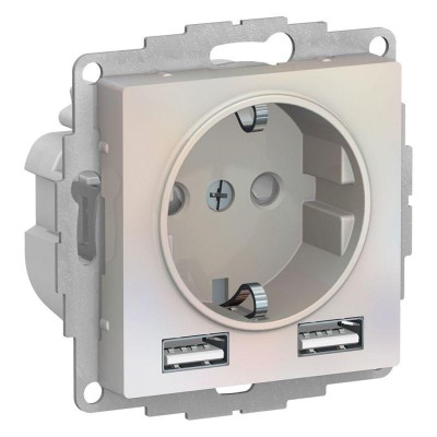 Розетка 1-м СП AtlasDesign 16А IP20 с 2-мя заряд. устройствами USB тип A+A 5В/2.4А 2х5В/1.2А механизм жемчуж. SE ATN000430 Розетка 1-м СП AtlasDesign 16А IP20 с 2-мя заряд. устройствами USB тип A+A 5В/2.4А 2х5В/1.2А механизм жемчуж. SE ATN000430
