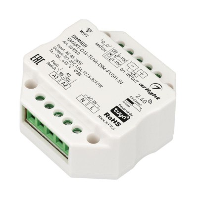 Диммер SMART-D14-TUYA-DIM-PUSH-IN 230В 1.5А 0/1-10В 2.4G IP20 пластик Arlight 033760 Диммер SMART-D14-TUYA-DIM-PUSH-IN 230В 1.5А 0/1-10В 2.4G IP20 пластик Arlight 033760