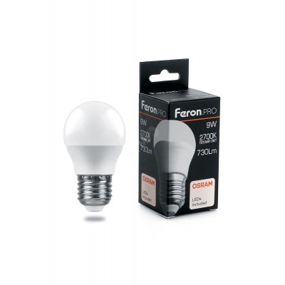 Лампа светодиодная LED 9вт Е27 теплый матовый шар Feron.PRO