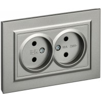Розетка 2-м СП BRITE РС12-2-БрС 10А в сборе без заземл. без защ. шторок сталь IEK BR-R20-10-K46-F Розетка 2-м СП BRITE РС12-2-БрС 10А в сборе без заземл. без защ. шторок сталь IEK BR-R20-10-K46-F
