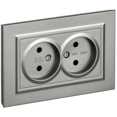 Розетка 2-м СП BRITE РС12-2-БрС 10А в сборе без заземл. без защ. шторок сталь IEK BR-R20-10-K46-F Розетка 2-м СП BRITE РС12-2-БрС 10А в сборе без заземл. без защ. шторок сталь IEK BR-R20-10-K46-F