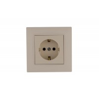 Розетка 1-м Karea RIZZ с заземл. керамика крем Makel 88010008