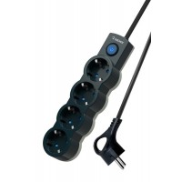 Удлинитель 4х5м с заземл. 10А IP20 2200Вт 220В защ. шторки ПВС 3х1 с выкл. черн. КОСМОС YKsm5m-4g-Z-V10A-B