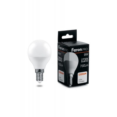 Лампа светодиодная LED 9вт Е14 теплый матовый шар Feron.PRO