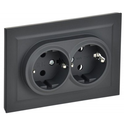 Розетка 2-м СП BRITE РС12-3-БрГ 16А в сборе с заземл. без защ. шторок графит IEK BR-R21-16-K53-F Розетка 2-м СП BRITE РС12-3-БрГ 16А в сборе с заземл. без защ. шторок графит IEK BR-R21-16-K53-F