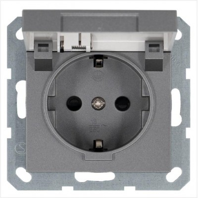 Розетка 1-м Shuko 16А IP20 с заземл. защ. шторки с крышкой механизм алюм. Jasmart G5505S Розетка 1-м Shuko 16А IP20 с заземл. защ. шторки с крышкой механизм алюм. Jasmart G5505S