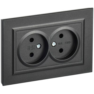 Розетка 2-м СП BRITE РС12-2-БрЧ 10А в сборе без заземл. без защ. шторок черн. IEK BR-R20-10-K02-F Розетка 2-м СП BRITE РС12-2-БрЧ 10А в сборе без заземл. без защ. шторок черн. IEK BR-R20-10-K02-F