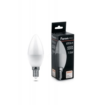 Лампа светодиодная LED 7.5вт Е14 белый матовая свеча Feron.PRO