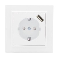 Розетка 1-м СП Минск 16А IP20 с заземл. защ. шторки с заряд. устройством USB 1А бел. EKF ERR16-028-100-USB Розетка 1-м СП Минск 16А IP20 с заземл. защ. шторки с заряд. устройством USB 1А бел. EKF ERR16-028-100-USB