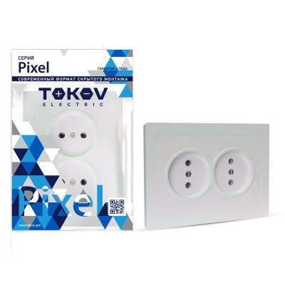 Розетка 2-м СП Pixel 16А IP20 без заземл. в сборе перламутр. TOKOV ELECTRIC TKE-PX-R2F-C04 Розетка 2-м СП Pixel 16А IP20 без заземл. в сборе перламутр. TOKOV ELECTRIC TKE-PX-R2F-C04